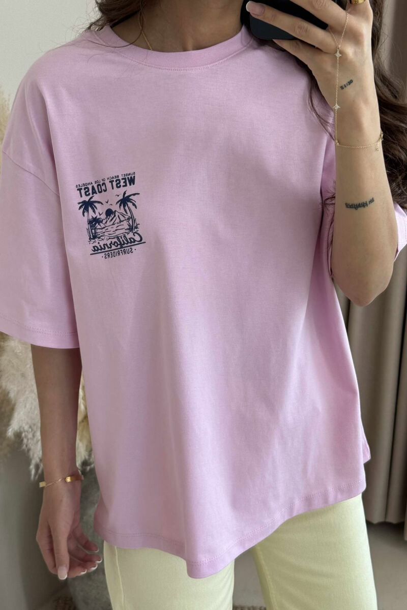 T-SHIRT NJË NGJYRËSH ME DIZAJN PËR FEMRA NË NGJYRËN ROZË - 3