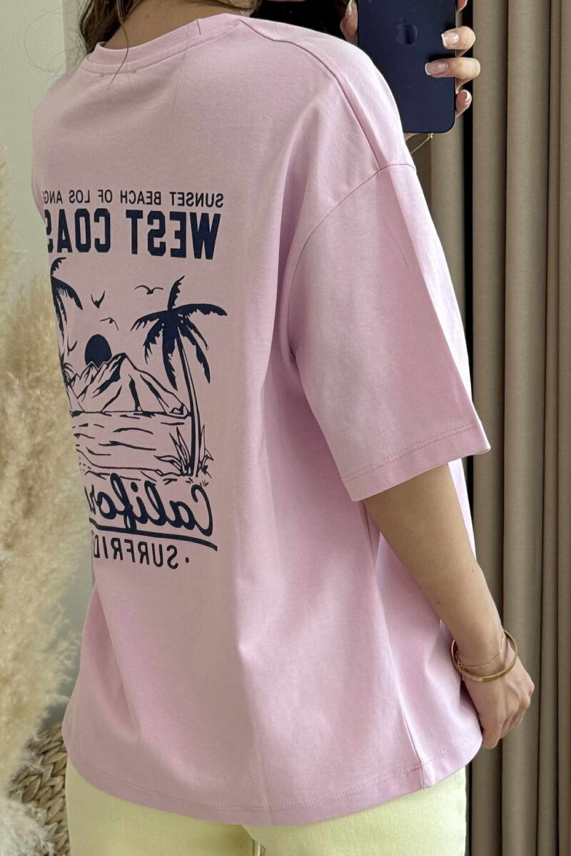 T-SHIRT NJË NGJYRËSH ME DIZAJN PËR FEMRA NË NGJYRËN ROZË - 4