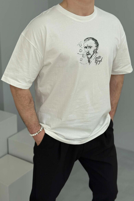 T-SHIRT NJË NGJYRËSH ME DIZAJN PËR MESHKUJ NË NGJYRËN E BARDHË 
