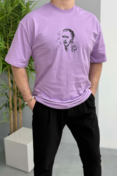T-SHIRT NJË NGJYRËSH ME DIZAJN PËR MESHKUJ NË NGJYRËN LEJLA E ZBARDHUR - 1