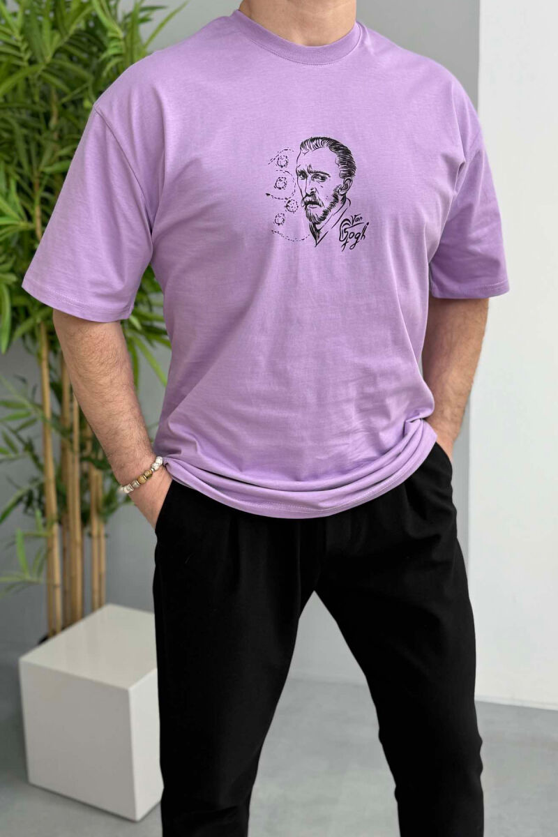 T-SHIRT NJË NGJYRËSH ME DIZAJN PËR MESHKUJ NË NGJYRËN LEJLA E ZBARDHUR - 1