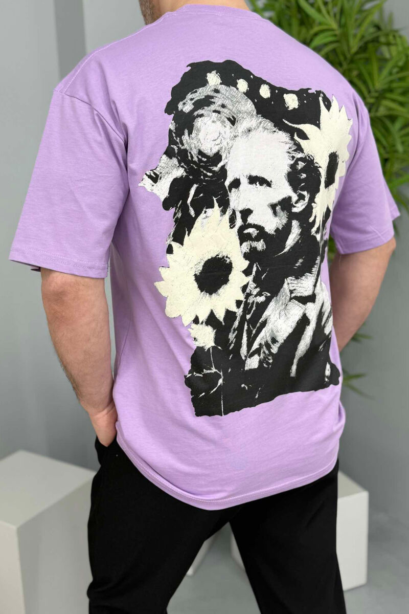 T-SHIRT NJË NGJYRËSH ME DIZAJN PËR MESHKUJ NË NGJYRËN LEJLA E ZBARDHUR - 3