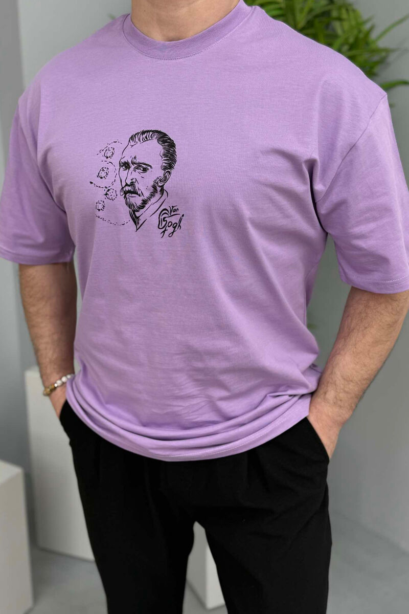 T-SHIRT NJË NGJYRËSH ME DIZAJN PËR MESHKUJ NË NGJYRËN LEJLA E ZBARDHUR - 4