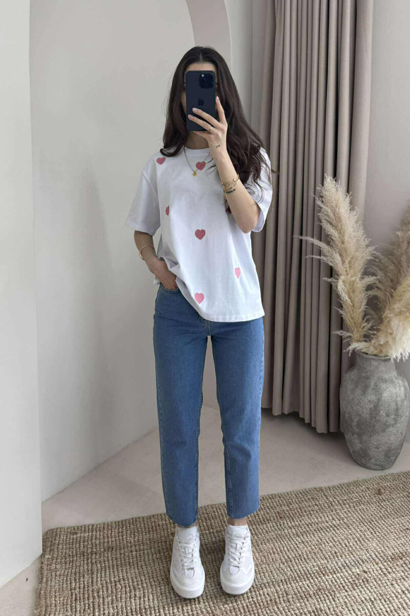 T-SHIRT NJË NGJYRËSH ME DIZAJNIN E ZEMRAVE PËR FEMRA NË NGJYRËN E BARDHË - 4