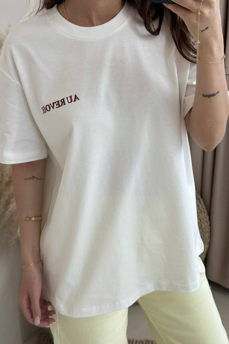T-SHIRT NJË NGJYRËSH ME IMAZH PËR FEMRA NË NGJYRËN E BARDHË - 2