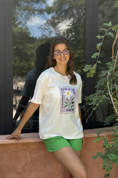 T-SHIRT NJË NGJYRËSH ME IMAZH PËR FEMRA NË NGJYRËN E BARDHË 