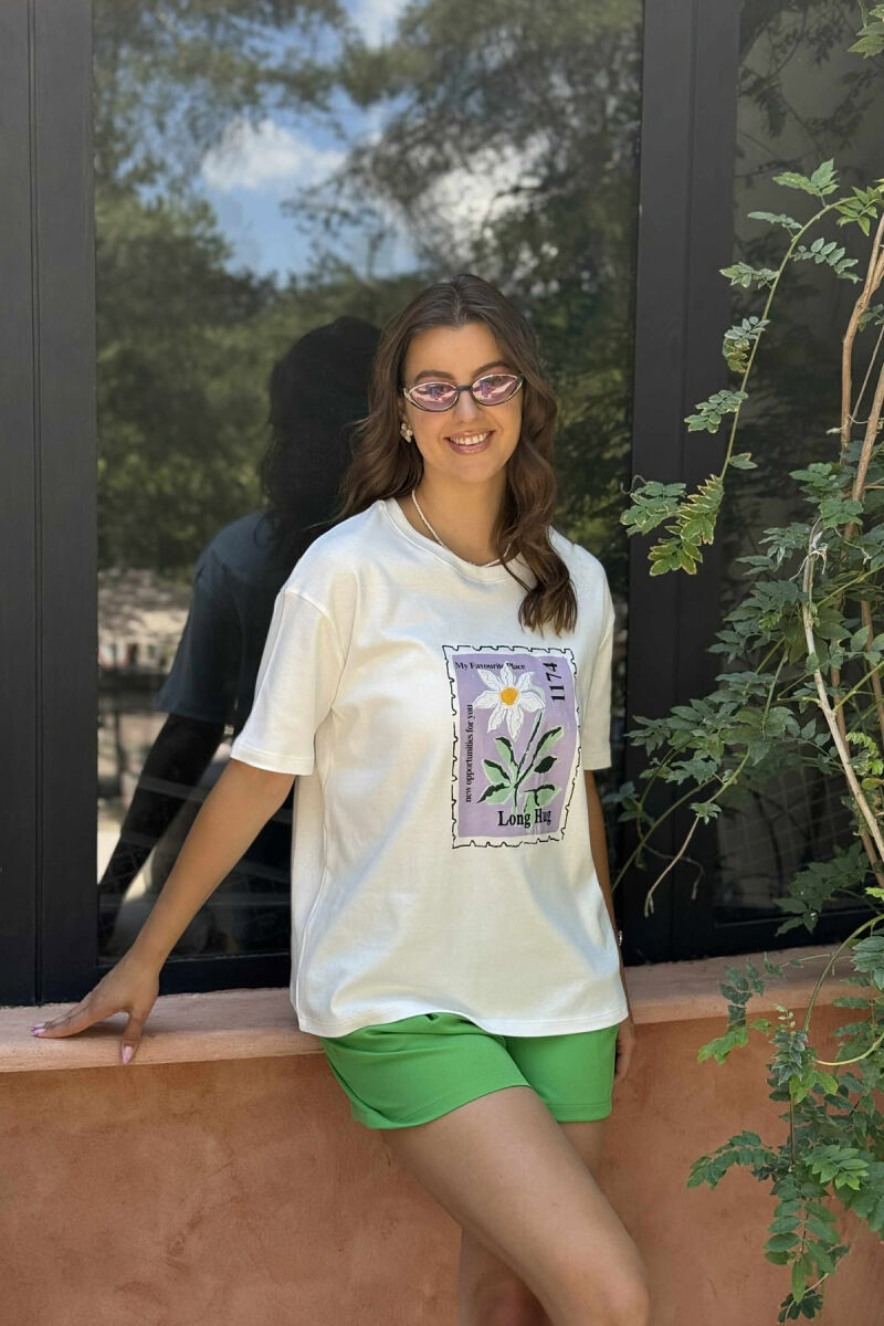 T-SHIRT NJË NGJYRËSH ME IMAZH PËR FEMRA NË NGJYRËN E BARDHË - 1