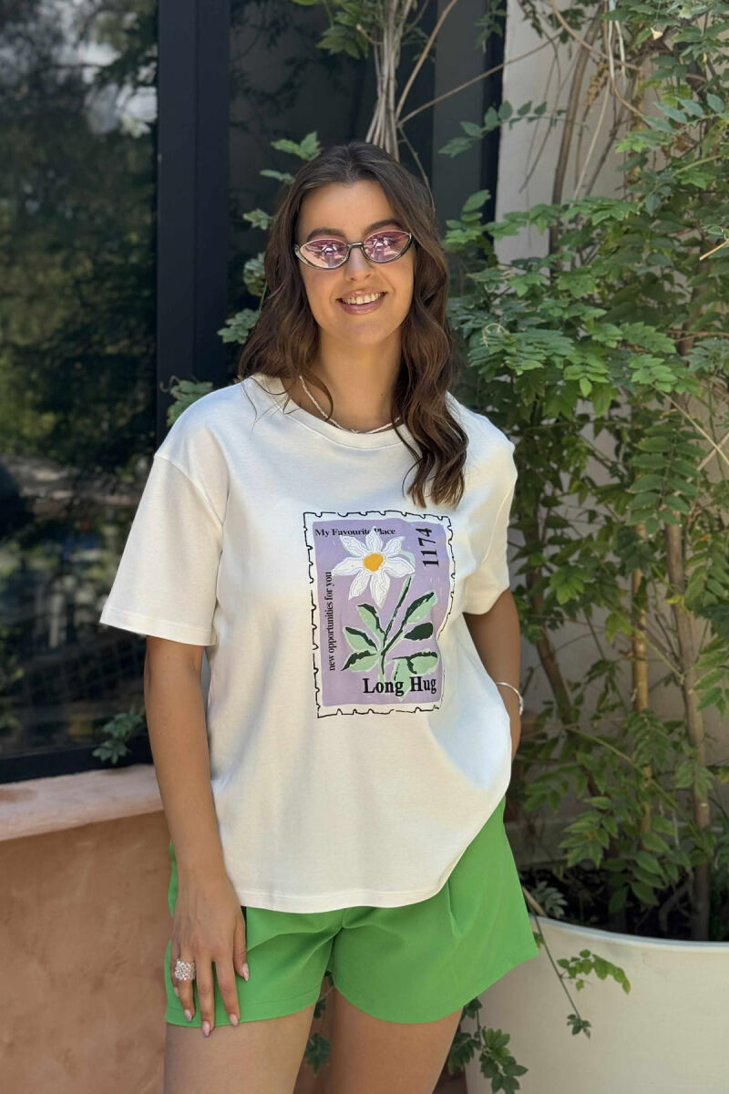 T-SHIRT NJË NGJYRËSH ME IMAZH PËR FEMRA NË NGJYRËN E BARDHË - 3