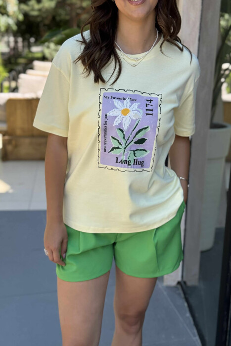T-SHIRT NJË NGJYRËSH ME IMAZH PËR FEMRA NË NGJYRËN E VERDHË - 2