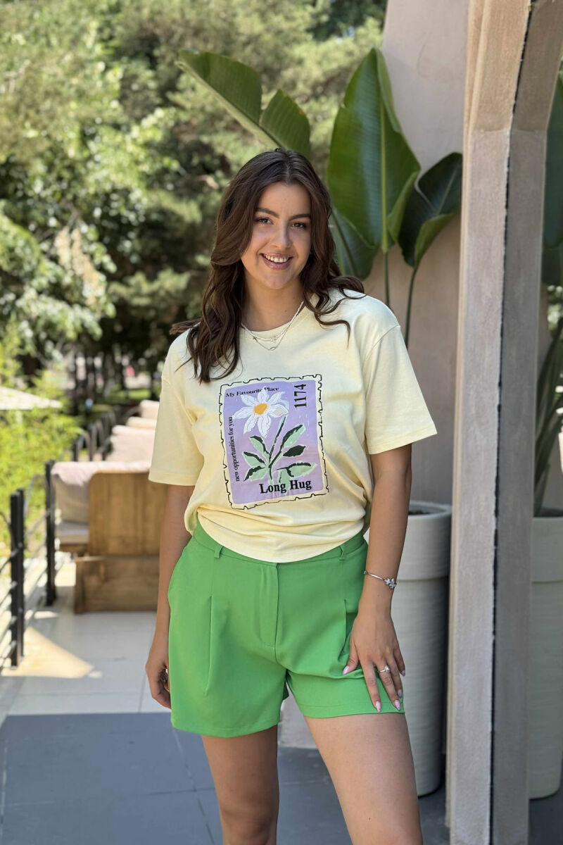 T-SHIRT NJË NGJYRËSH ME IMAZH PËR FEMRA NË NGJYRËN E VERDHË - 3