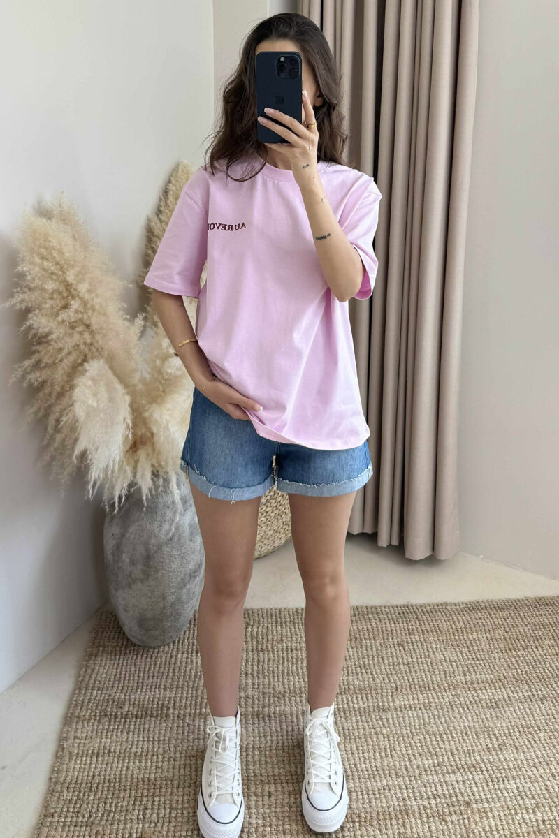 T-SHIRT NJË NGJYRËSH ME IMAZH PËR FEMRA NË NGJYRËN ROZË - 1