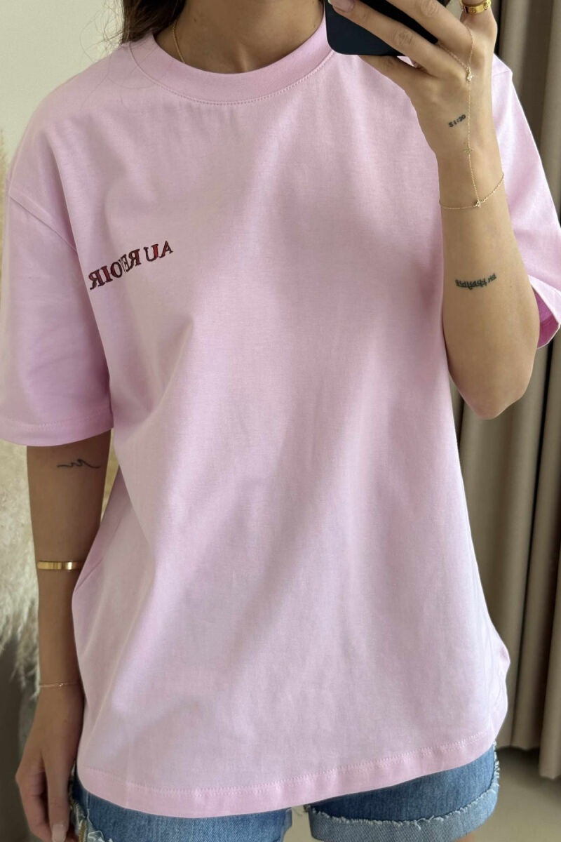 T-SHIRT NJË NGJYRËSH ME IMAZH PËR FEMRA NË NGJYRËN ROZË - 3