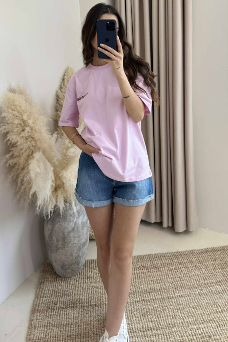 T-SHIRT NJË NGJYRËSH ME IMAZH PËR FEMRA NË NGJYRËN ROZË - 4