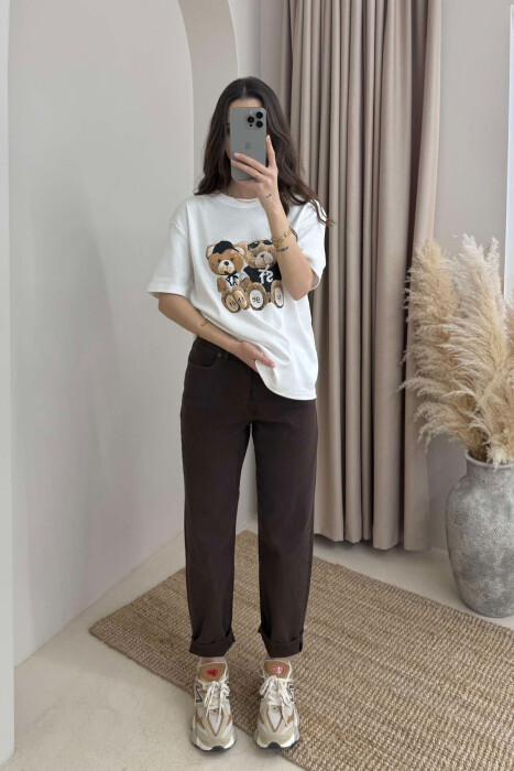 T-SHIRT NJË NGJYRËSH ME IMAZHIN E ARUSHIT PËR FEMRA NË NGJYRËN E BARDHË 