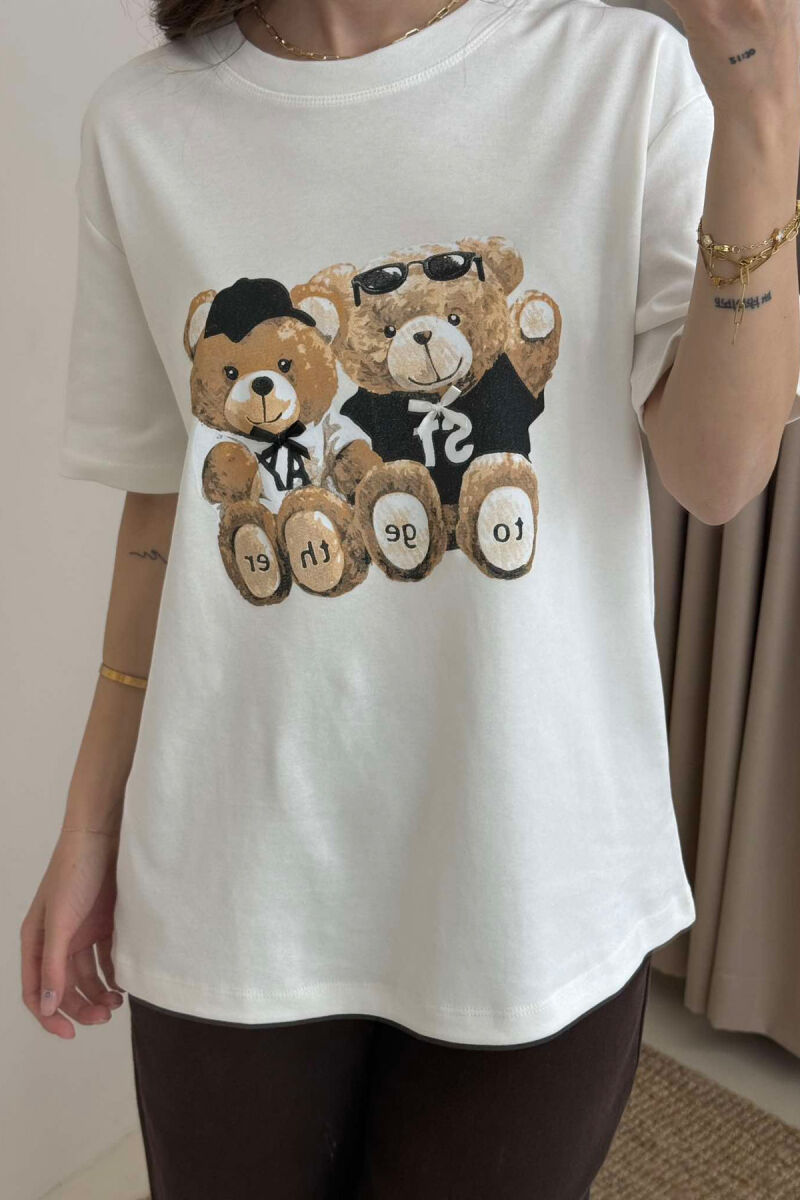 T-SHIRT NJË NGJYRËSH ME IMAZHIN E ARUSHIT PËR FEMRA NË NGJYRËN E BARDHË - 3