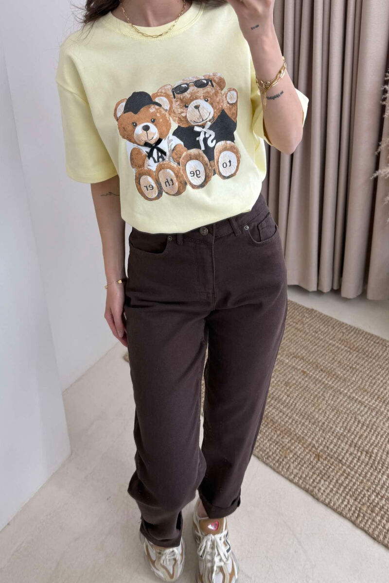 T-SHIRT NJË NGJYRËSH ME IMAZHIN E ARUSHIT PËR FEMRA NË NGJYRËN E VERDHË - 3
