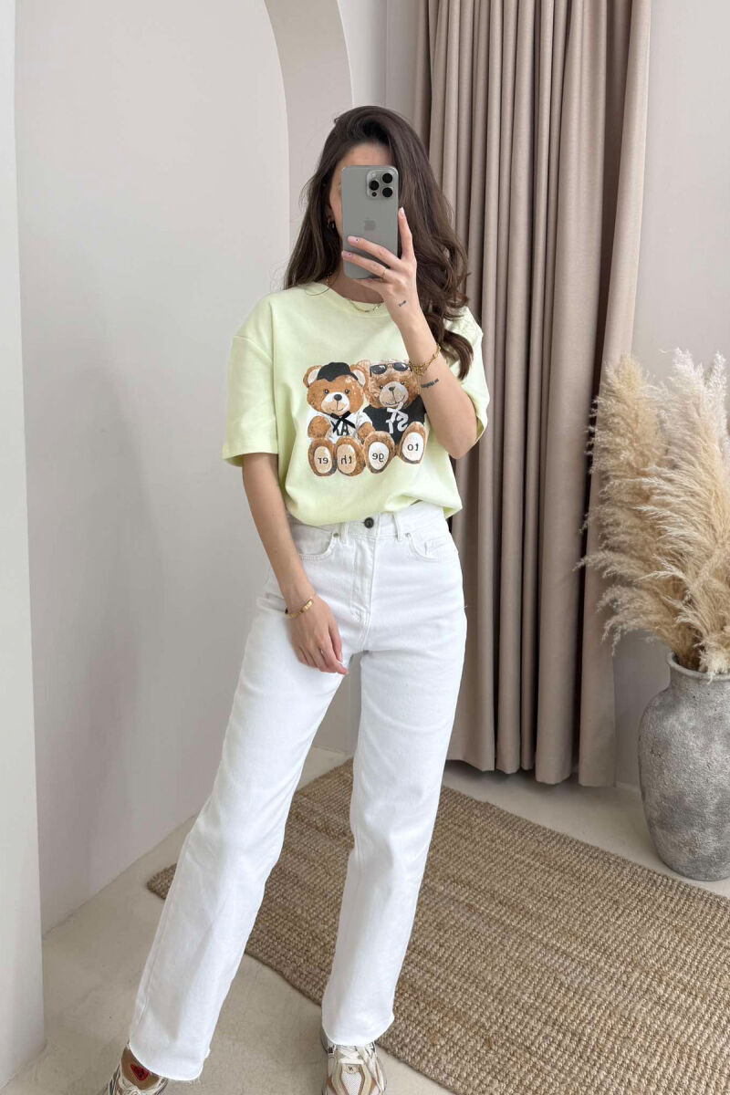 T-SHIRT NJË NGJYRËSH ME IMAZHIN E ARUSHIT PËR FEMRA NË NGJYRËN JESHILE E ZBARDHUR - 1