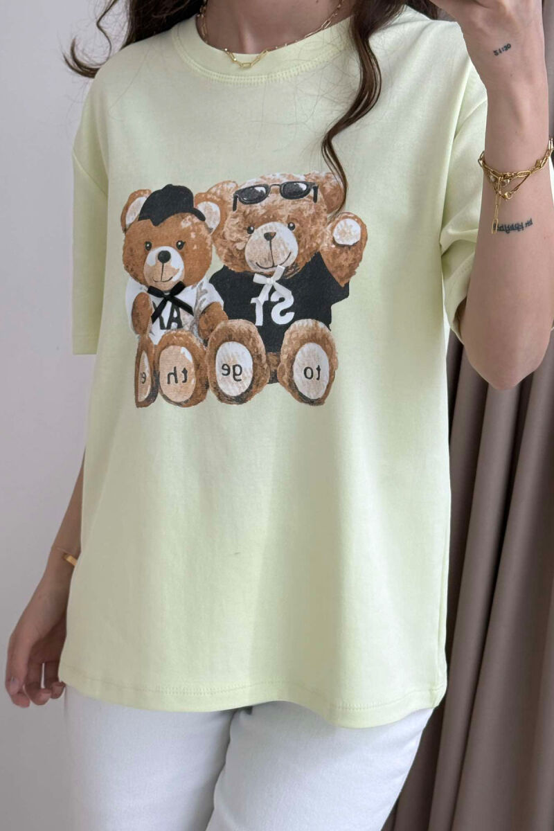 T-SHIRT NJË NGJYRËSH ME IMAZHIN E ARUSHIT PËR FEMRA NË NGJYRËN JESHILE E ZBARDHUR - 3