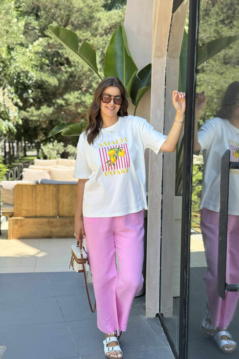 T-SHIRT NJË NGJYRËSH ME IMAZHIN E LIMONIT PËR FEMRA NË NGJYRËN E BARDHË 