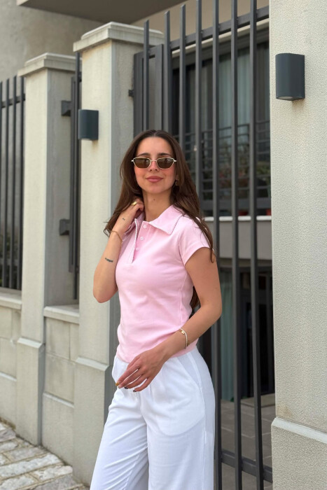 T-SHIRT NJE NGJYRESH ME JAKE POLO PER FEMRA NE NGJYRE ROZE - 7
