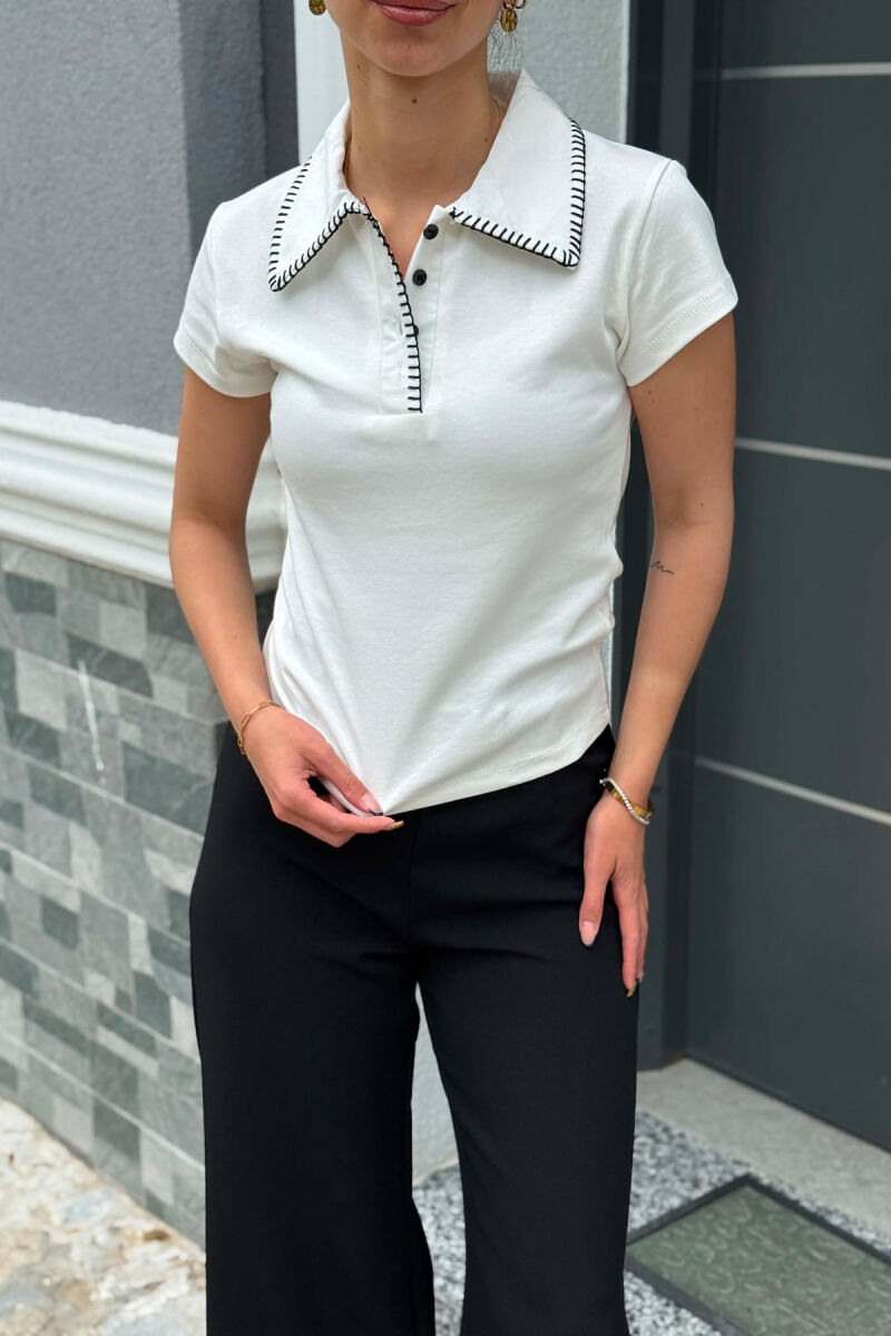 T-SHIRT NJE NGJYRESH ME JAKE POLO PER FEMRA NE NGJYRE TE BARDHE - 3