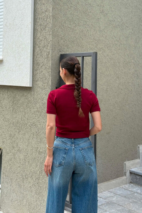 T-SHIRT NJE NGJYRESH ME JAKE POLO PER FEMRA NE NGJYRE VISHNJE - 3
