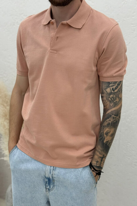 T-SHIRT NJE NGJYRESH ME JAKE POLO PER MESHKUJ NE NGJYRE PUDER - 4