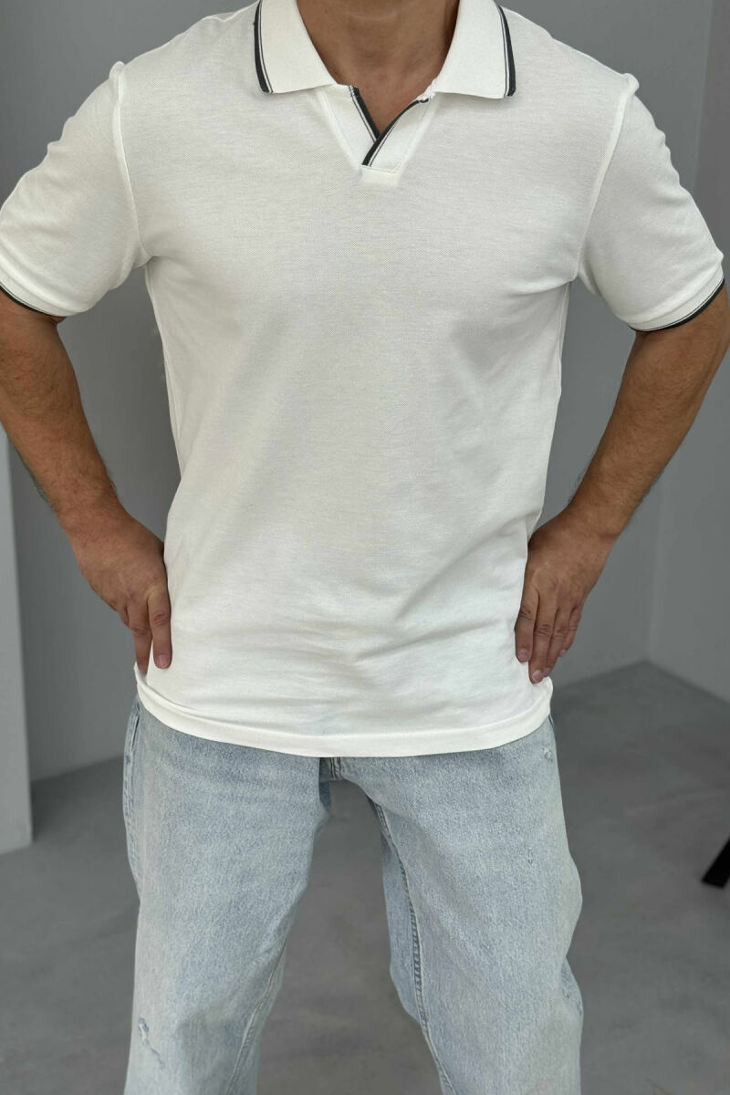 T-SHIRT NJË NGJYRËSH ME JAKË POLO PËR MESHKUJ NË NGJYRËN E BARDHË - 1