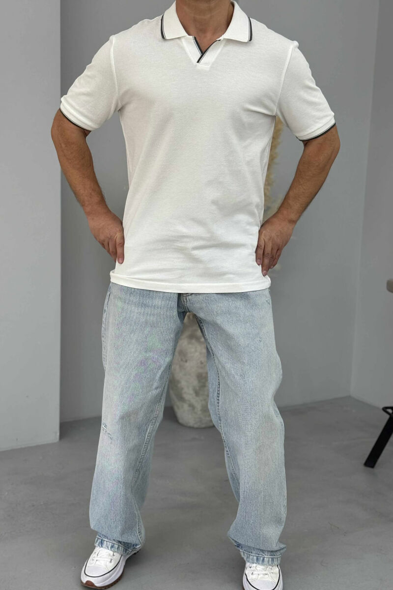 T-SHIRT NJË NGJYRËSH ME JAKË POLO PËR MESHKUJ NË NGJYRËN E BARDHË - 2