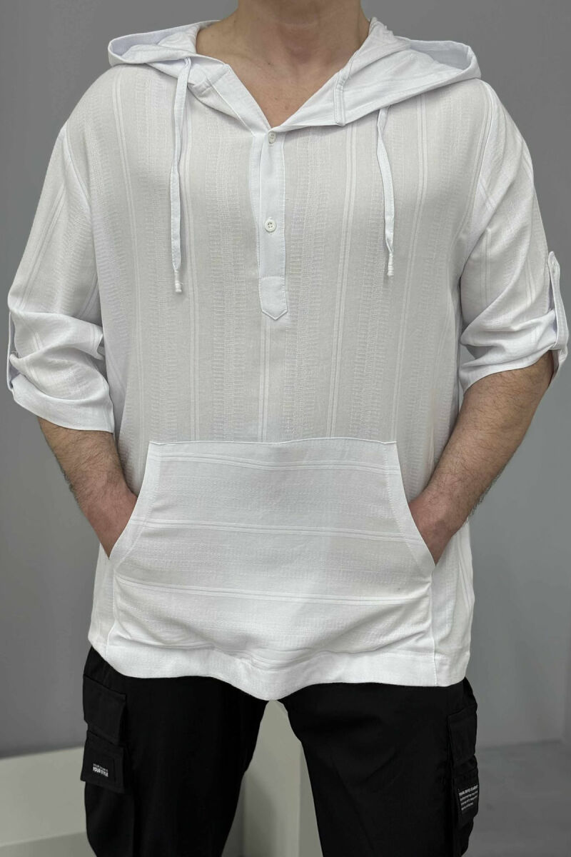 T-SHIRT NJË NGJYRËSH ME KAPUÇ PËR MESHKUJ NË NGJYRËN E BARDHË - 3