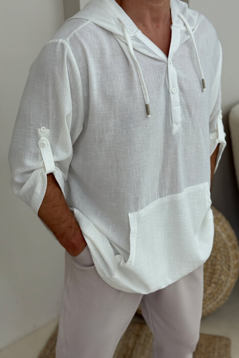 T-SHIRT NJË NGJYRËSH ME KAPUÇ PËR MESHKUJ NË NGJYRËN E BARDHË - 2