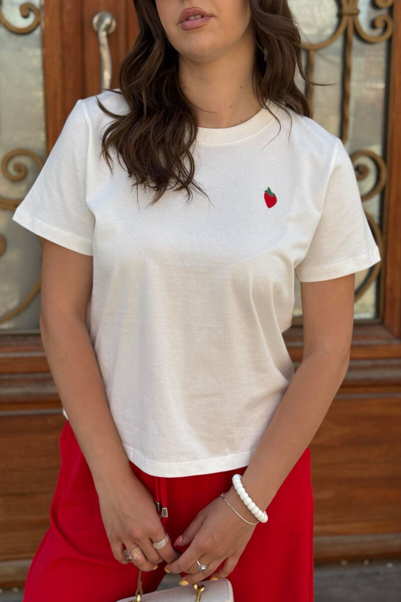 T-SHIRT NJË NGJYRËSH ME LOGON E LULESHTRYDHES PËR FEMRA NË NGJYRËN E BARDHË - 2