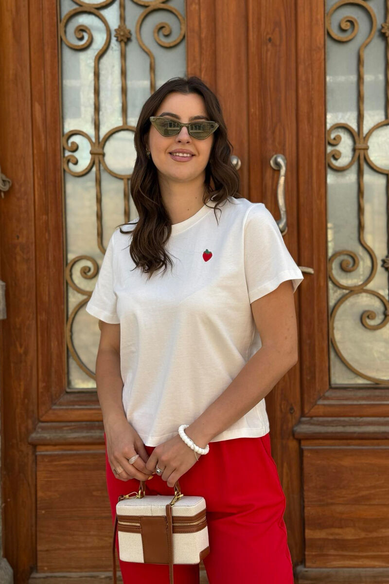 T-SHIRT NJË NGJYRËSH ME LOGON E LULESHTRYDHES PËR FEMRA NË NGJYRËN E BARDHË - 4