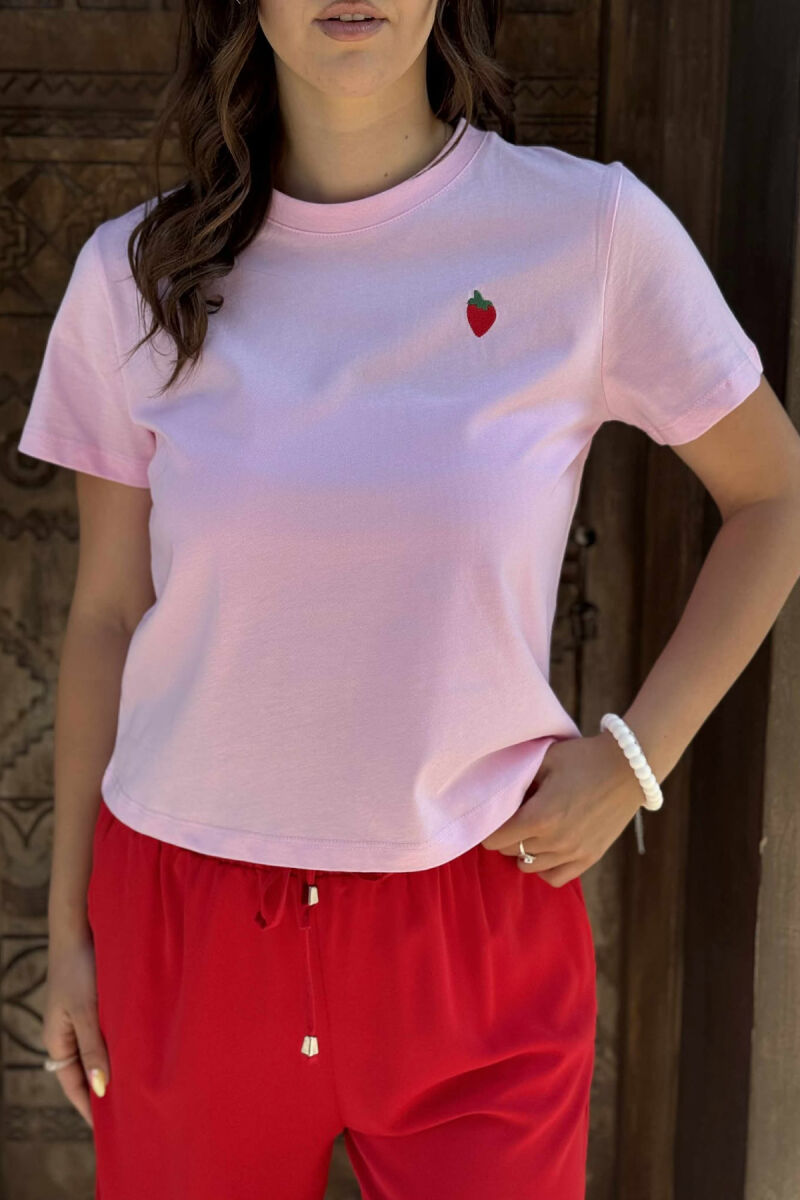 T-SHIRT NJË NGJYRËSH ME LOGON E LULESHTRYDHES PËR FEMRA NË NGJYRËN ROZË - 2