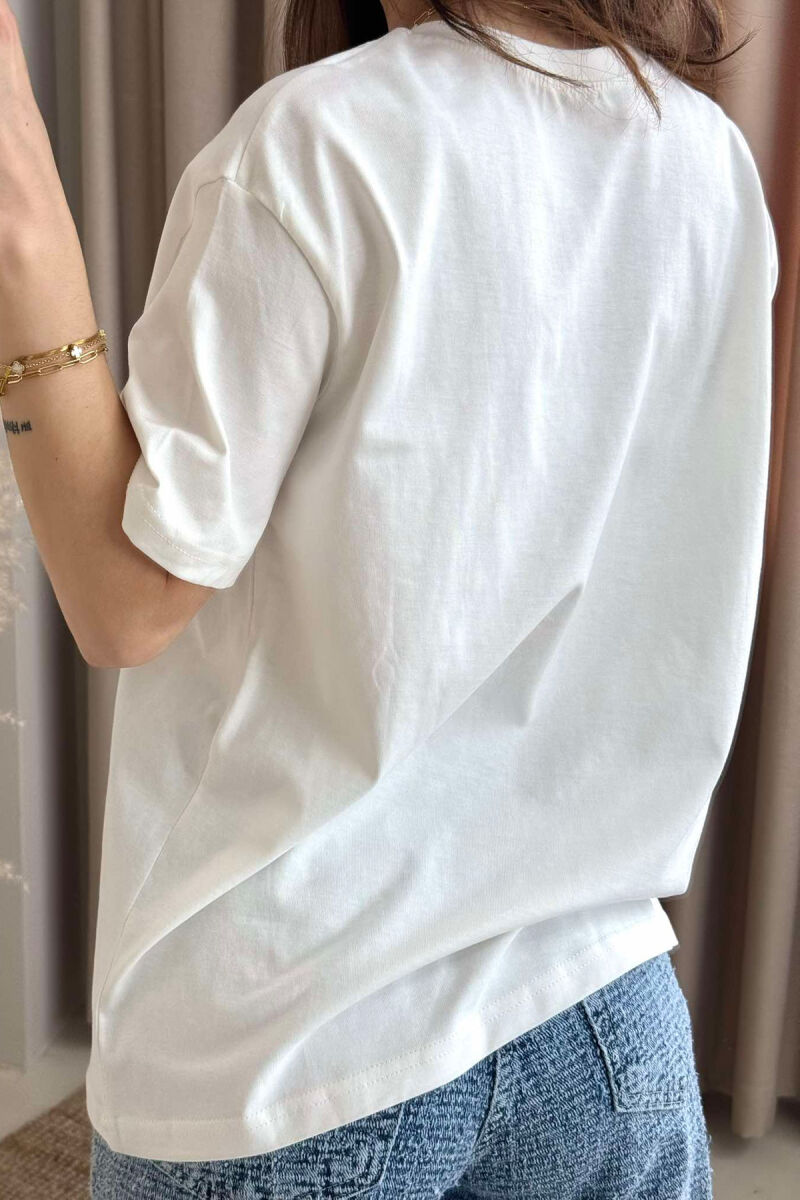 T-SHIRT NJË NGJYRËSH ME LOGON E QERSHISË PËR FEMRA NË NGJYRËN E BARDHË - 3