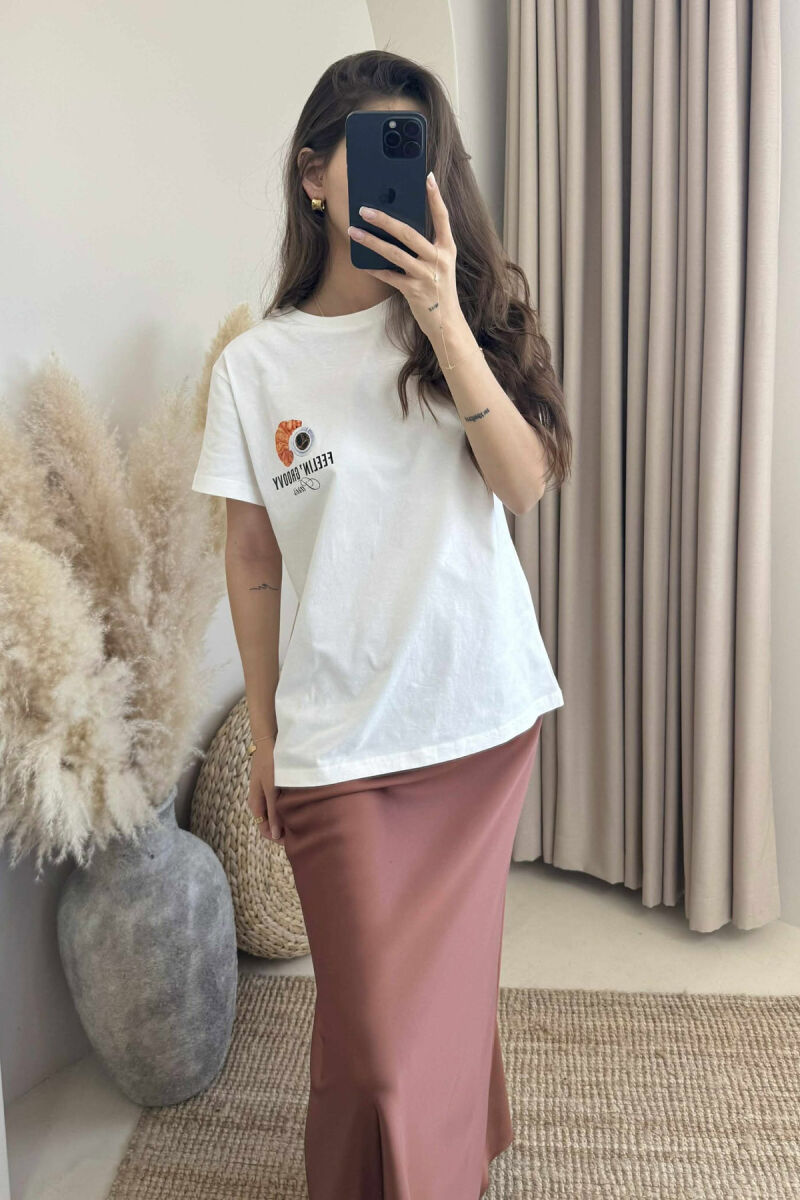 T-SHIRT NJË NGJYRËSH ME SHKRIME PËR FEMRA NË NGJYRËN E BARDHË - 1