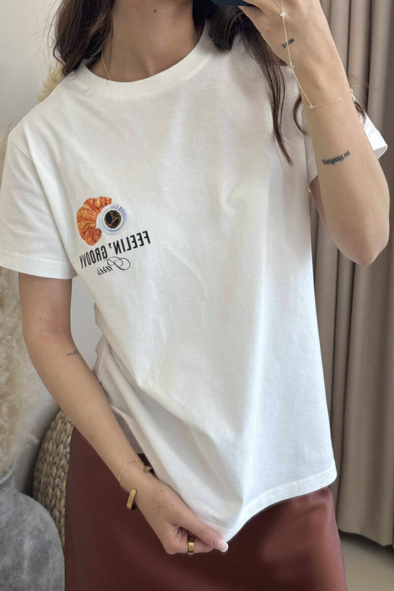 T-SHIRT NJË NGJYRËSH ME SHKRIME PËR FEMRA NË NGJYRËN E BARDHË - 2