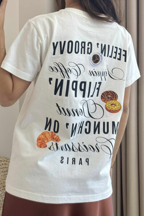 T-SHIRT NJË NGJYRËSH ME SHKRIME PËR FEMRA NË NGJYRËN E BARDHË - 3