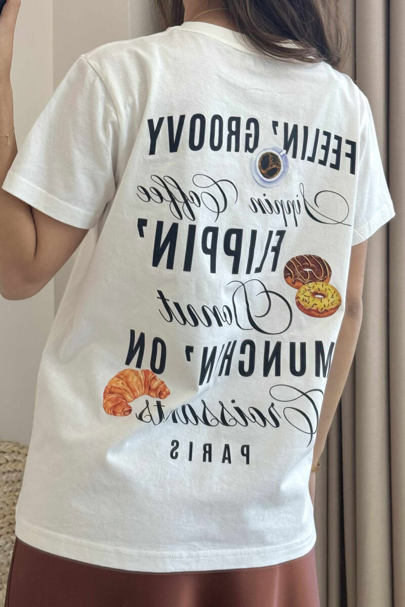 T-SHIRT NJË NGJYRËSH ME SHKRIME PËR FEMRA NË NGJYRËN E BARDHË - 3