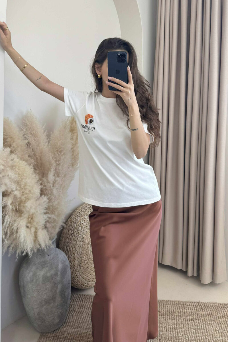 T-SHIRT NJË NGJYRËSH ME SHKRIME PËR FEMRA NË NGJYRËN E BARDHË - 4