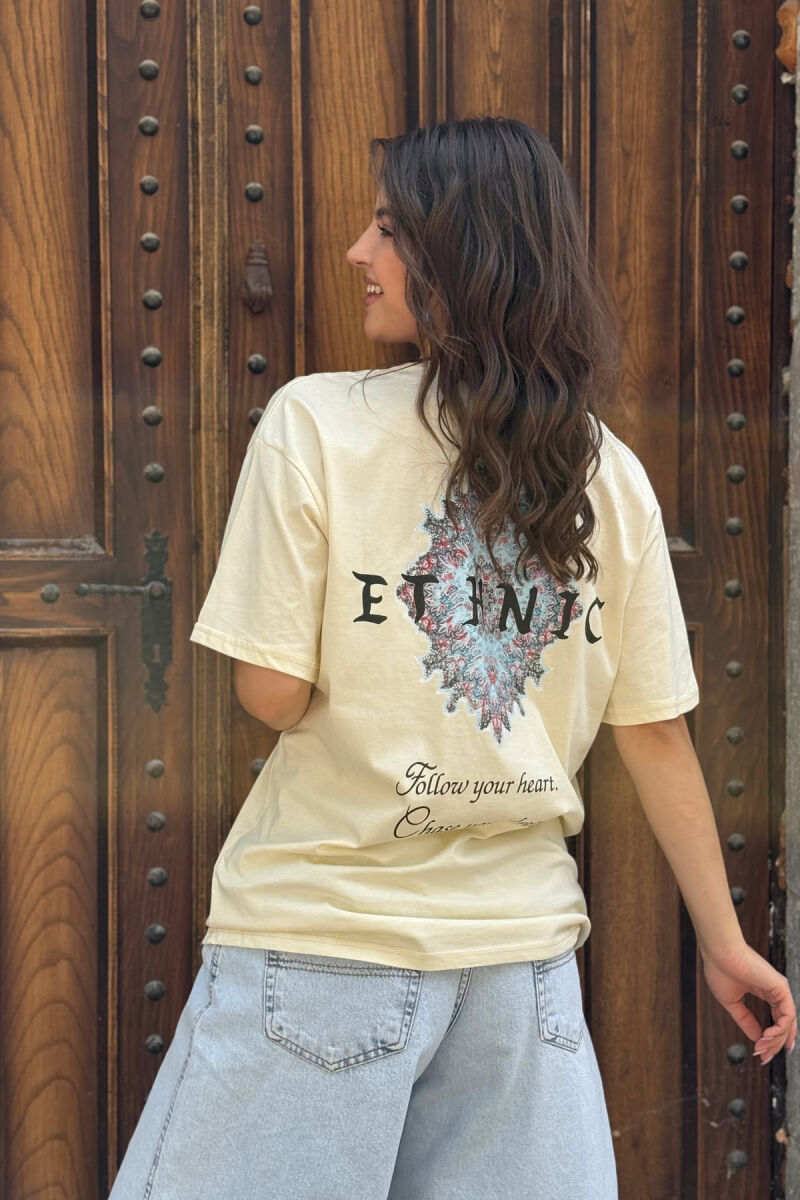 T-SHIRT NJË NGJYRËSH ME SHKRIME PËR FEMRA NË NGJYRËN KREM - 4