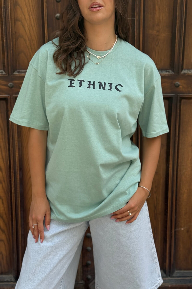 T-SHIRT NJË NGJYRËSH ME SHKRIME PËR FEMRA NË NGJYRËN MENTE - 3