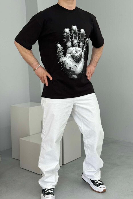 T-SHIRT NJË NGJYRËSH ME SHKRIME PËR MESHKUJ NË NGJYRËN E ZEZË - 2