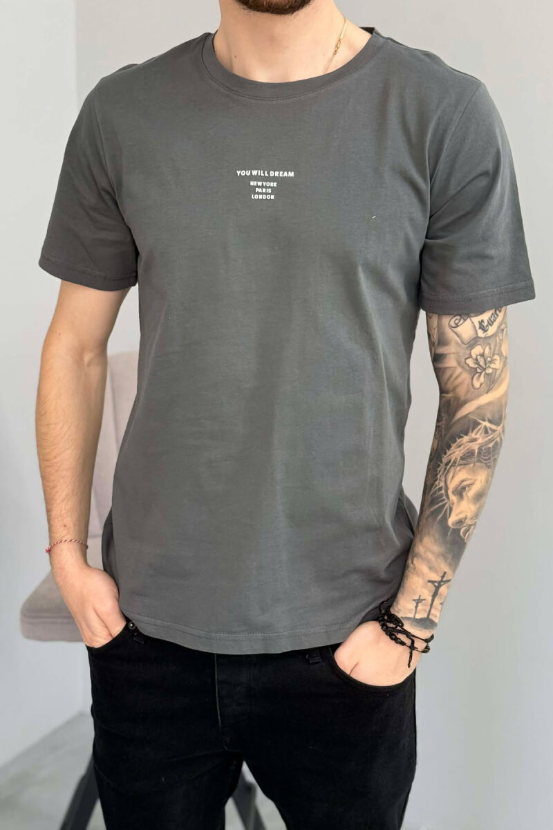 T-SHIRT NJE NGJYRESH ME SHKRIME TE THJESHTA PER MESHKUJ NE NGJYRE GRI - 2