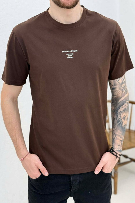 T-SHIRT NJE NGJYRESH ME SHKRIME TE THJESHTA PER MESHKUJ NE NGJYRE KAFE - 2