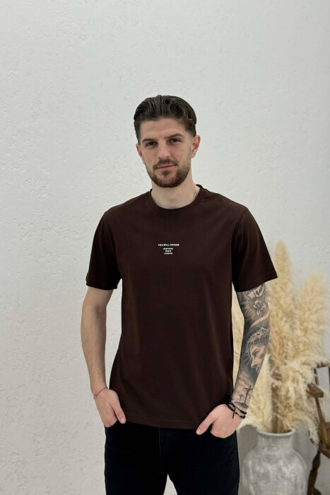 T-SHIRT NJE NGJYRESH ME SHKRIME TE THJESHTA PER MESHKUJ NE NGJYRE KAFE - 3