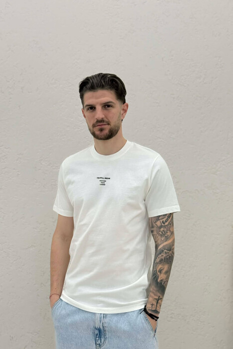 T-SHIRT NJE NGJYRESH ME SHKRIME TE THJESHTA PER MESHKUJ NE NGJYRE KREM - 1
