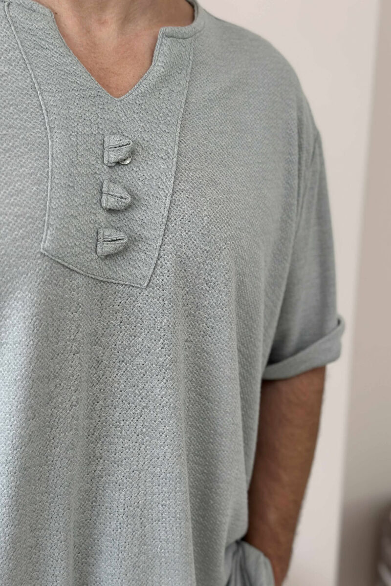 T-SHIRT NJË NGJYRËSH ME XHEP PËR MESHKUJ NË NGJYRËN MENTE - 4