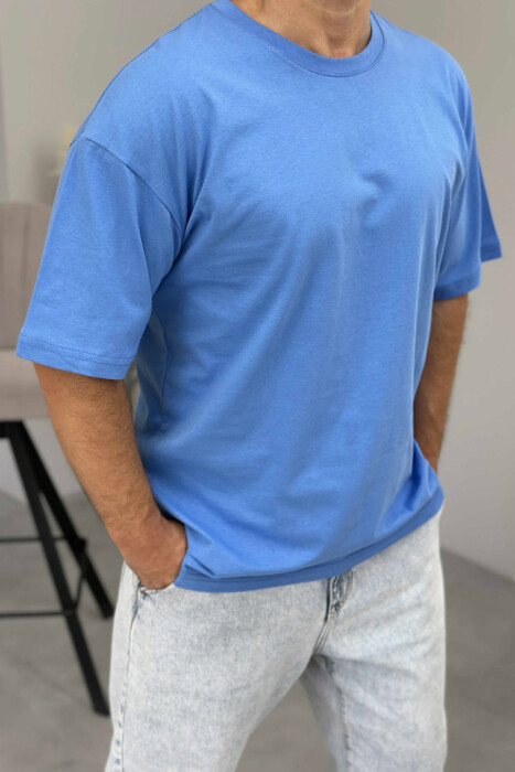 T-SHIRT NJË NGJYRËSH PËR MESHKUJ NË NGJYRËN BLU TË ZBARHUR - 3