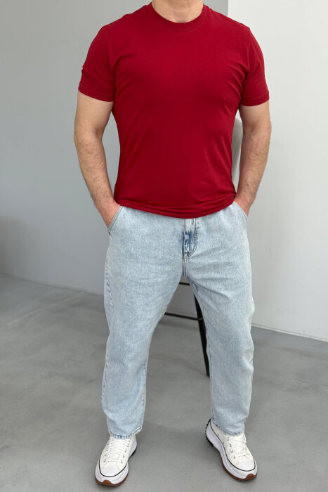 T-SHIRT NJË NGJYRËSH PËR MESHKUJ NË NGJYRËN E KUQE - 2